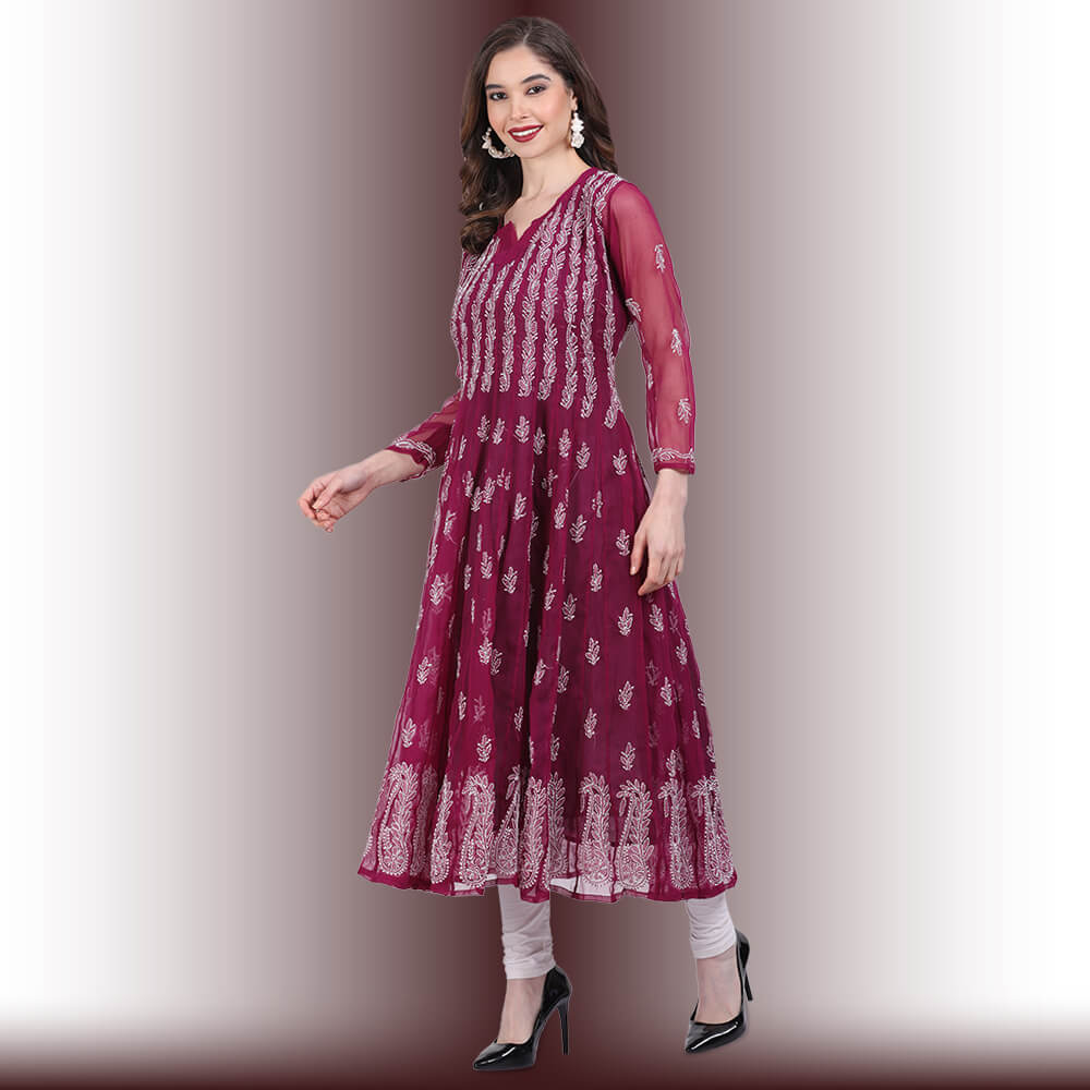 Buy Biba Red Cotton Anarkali Embroidered Kurta With Churidar & Dupatta (Set  of 3) online